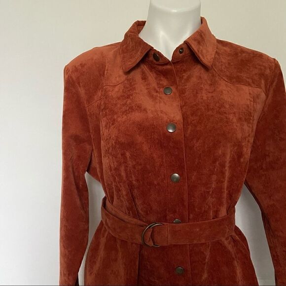 Corduroy Burt Orange Rust Belted Button Down - Picture 6 of 15